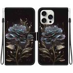 For iPhone 16 Pro Max Crystal Texture Colored Drawing Leather Phone Case(Black Rose)