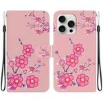 For iPhone 16 Pro Max Crystal Texture Colored Drawing Leather Phone Case(Cherry Blossoms)