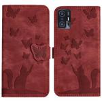 For Xiaomi 11T Pro Butterfly Cat Embossing Flip Leather Phone Case(Red)