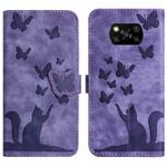 For Xiaomi Poco X3 / X3 NFC / X3 Pro Butterfly Cat Embossing Flip Leather Phone Case(Purple)