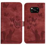 For Xiaomi Poco X3 / X3 NFC / X3 Pro Butterfly Cat Embossing Flip Leather Phone Case(Red)