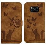 For Xiaomi Poco X3 / X3 NFC / X3 Pro Butterfly Cat Embossing Flip Leather Phone Case(Brown)