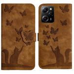 For Xiaomi Poco X5 Pro / Redmi Note 12 Pro 5G Butterfly Cat Embossing Flip Leather Phone Case(Brown)