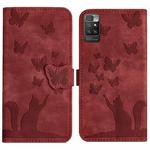 For Xiaomi Redmi 10 Butterfly Cat Embossing Flip Leather Phone Case(Red)