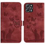 For Xiaomi Redmi 12 4G Butterfly Cat Embossing Flip Leather Phone Case(Red)