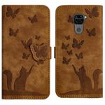 For Xiaomi Redmi Note 9 Butterfly Cat Embossing Flip Leather Phone Case(Brown)