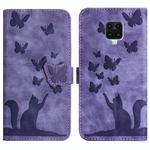 For Xiaomi Redmi Note 9 Pro Butterfly Cat Embossing Flip Leather Phone Case(Purple)