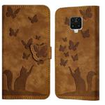 For Xiaomi Redmi Note 9 Pro Butterfly Cat Embossing Flip Leather Phone Case(Brown)