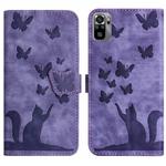 For Xiaomi Redmi Note 10 / 10S Butterfly Cat Embossing Flip Leather Phone Case(Purple)