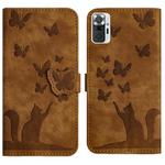For Xiaomi Redmi Note 10 Pro Butterfly Cat Embossing Flip Leather Phone Case(Brown)
