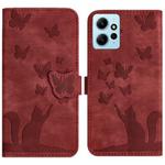 For Xiaomi Redmi Note 12 4G Global Butterfly Cat Embossing Flip Leather Phone Case(Red)