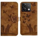 For Xiaomi Redmi Note 13 5G Butterfly Cat Embossing Flip Leather Phone Case(Brown)