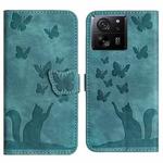 For Xiaomi 13T / 13T Pro 5G Butterfly Cat Embossing Flip Leather Phone Case(Wathet)