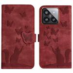 For Xiaomi 14 Butterfly Cat Embossing Flip Leather Phone Case(Red)
