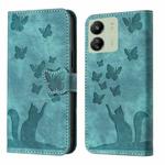 For Xiaomi Redmi 13C / POCO C65 Butterfly Cat Embossing Flip Leather Phone Case(Wathet)