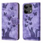 For Xiaomi Redmi Note 13 4G Butterfly Cat Embossing Flip Leather Phone Case(Purple)