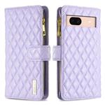 For Google Pixel 8a Diamond Lattice Zipper Wallet Leather Flip Phone Case(Purple)
