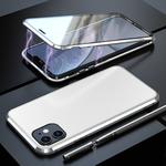 For iPhone 11 Shockproof Magnetic Attraction Leather Backboard + Tempered Glass Protective Case(Silver)