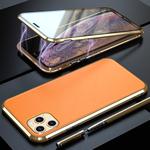 For iPhone 11 Pro Max Shockproof Magnetic Attraction Leather Backboard + Tempered Glass Protective Case(Gold)