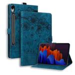 For Samsung Galaxy Tab S9 FE+ Cartoon Sakura Cat Embossed Leather Tablet Case(Blue)