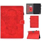 For Amazon Kindle Fire HD 8 2020 Embossed Elephant Pattern Horizontal Flip PU Leather Case with Holder & Card Slots & Sleep / Wake-up Function(Red)