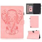 For Amazon Kindle Fire HD 8 2020 Embossed Elephant Pattern Horizontal Flip PU Leather Case with Holder & Card Slots & Sleep / Wake-up Function(Pink)