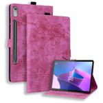 For Lenovo Tab P12 12.7 Cartoon Sakura Cat Embossed Leather Tablet Case(Rose Red)