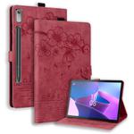 For Lenovo Tab P12 12.7 Cartoon Sakura Cat Embossed Leather Tablet Case(Red)