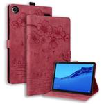 For Lenovo Tab M10 3rd Gen Cartoon Sakura Cat Embossed Leather Tablet Case(Red)