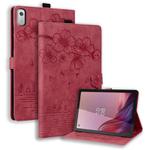 For Lenovo Tab M9 Cartoon Sakura Cat Embossed Leather Tablet Case(Red)