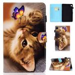 For Samsung Galaxy Tab A9 Colored Drawing Stitching Horizontal Flip Leather Tablet Case with Card Slots(Butterfly Cat)
