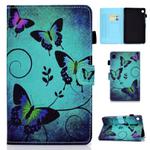 For Samsung Galaxy Tab A9 Colored Drawing Stitching Horizontal Flip Leather Tablet Case with Card Slots(Green Butterflies)