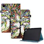 For Samsung Galaxy Tab A9 Colored Drawing Stitching Elastic Band Leather Smart Tablet Case(Life Tree)