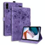 For Xiaomi Redmi Pad 10.61 2022 Cartoon Sakura Cat Embossed Leather Tablet Case(Purple)