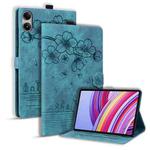 For Xiaomi Redmi Pad SE 11 2025 Cartoon Sakura Cat Embossed Leather Tablet Case(Green)