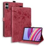 For Xiaomi Redmi Pad SE 11 2025 Cartoon Sakura Cat Embossed Leather Tablet Case(Red)