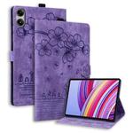 For Xiaomi Redmi Pad SE 11 2025 Cartoon Sakura Cat Embossed Leather Tablet Case(Purple)