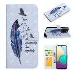For Samsung Galaxy A41 Oil Embossed 3D Drawing Leather Phone Case(Blue Feather)
