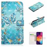 For Samsung Galaxy A20 / A30 Oil Embossed 3D Drawing Leather Phone Case(Blue Butterflies)