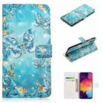 For Samsung Galaxy A50 Oil Embossed 3D Drawing Leather Phone Case(Blue Butterflies)