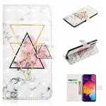 For Samsung Galaxy A50 Oil Embossed 3D Drawing Leather Phone Case(Triangular Marble)