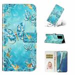 For Samsung Galaxy Note20 Ultra Oil Embossed 3D Drawing Leather Phone Case(Blue Butterflies)