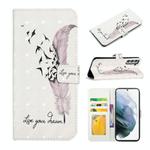 For Samsung Galaxy S22 5G Oil Embossed 3D Drawing Leather Phone Case(Feather)