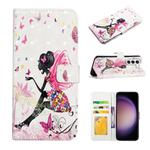 For Samsung Galaxy S23 5G Oil Embossed 3D Drawing Leather Phone Case(Flower Fairy)