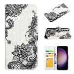 For Samsung Galaxy S23 5G Oil Embossed 3D Drawing Leather Phone Case(Lace Flower)