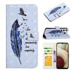 For Samsung Galaxy A05s Oil Embossed 3D Drawing Leather Phone Case(Blue Feather)