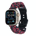 For Apple Watch Ultra 49mm Paracord Plain Braided Webbing Buckle Watch Band(Black Red)