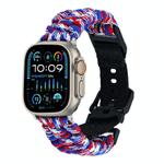 For Apple Watch Ultra 49mm Paracord Plain Braided Webbing Buckle Watch Band(Red White Blue)