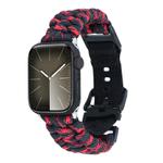 For Apple Watch Series 7 45mm Paracord Plain Braided Webbing Buckle Watch Band(Black Red)