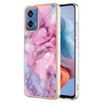 For Motorola Moto G34 Electroplating Marble Dual-side IMD Phone Case(Pink 013)